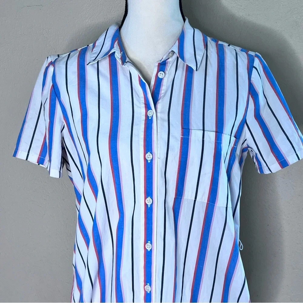 J Crew white blue striped cotton shirt dress
